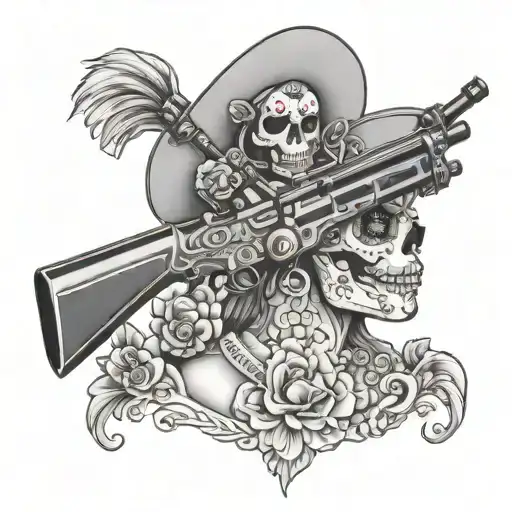 La Catrina Holding A Tattoo Machine Gun