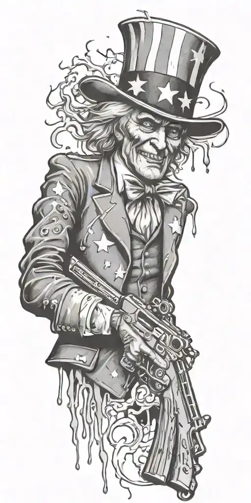 Uncle Sam Holding And Ar 15 With Bullet Holes Pouring Blood Facing Away