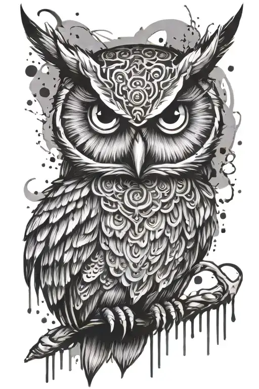 Owl With All Seeing Eye With Paint Splatter