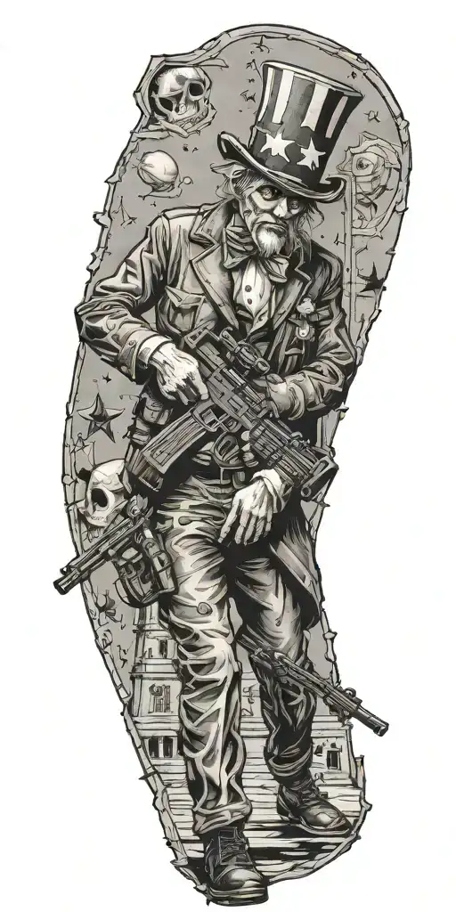 Uncle Sam Holding And Ar 15 Walking Away With Bullet Holes In His Back