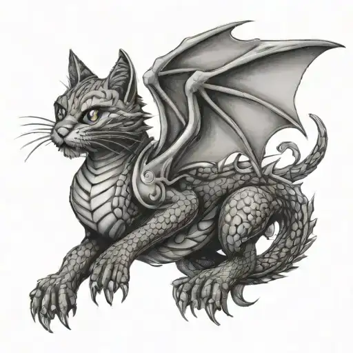 Cat Riding A Dragon Flying