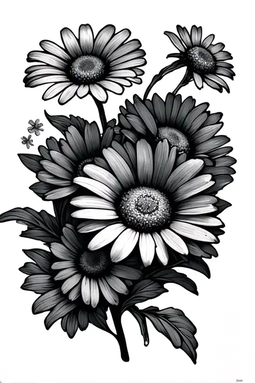 Daisy And Marigold With Forget-me-knots On Each Side