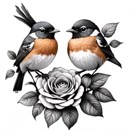 2 Robins On Top Of A Rose Bush