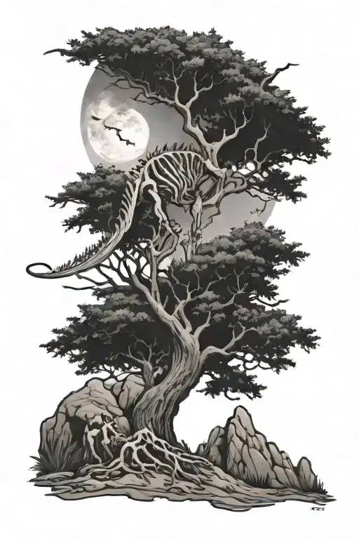 Moutain Moon Tree Dinosaur Skeleton