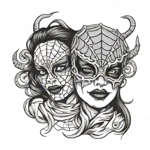 Laugh Now Cry Later Woman Mask With Spider Web Intertwined