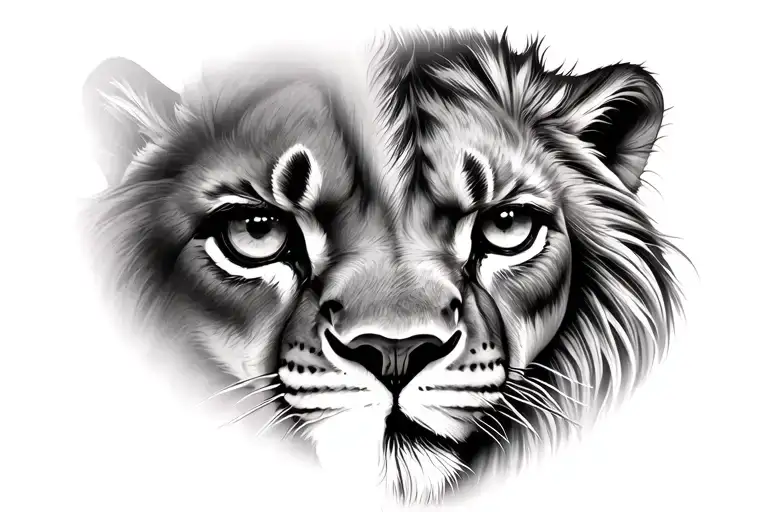 Eye Of A Cougar And The Other Eye Of A Lion Head