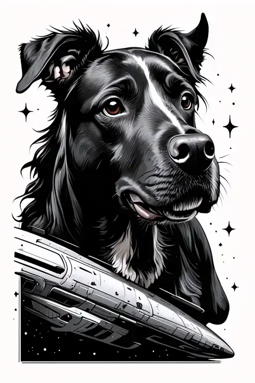 Abstract Horse And Labrador Outlines And Terrier In A Space Ship As An Arm Sleeve