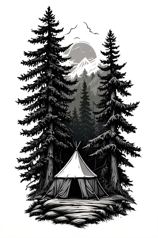 Wood Camp Tent In Forest