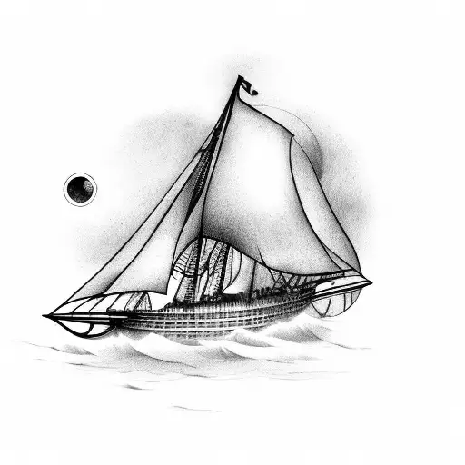 The Back Of A Caravel Sailing At Sea With A Moon In Front
