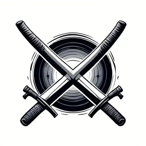 Two Crossed Katanas In Black Engraving Style