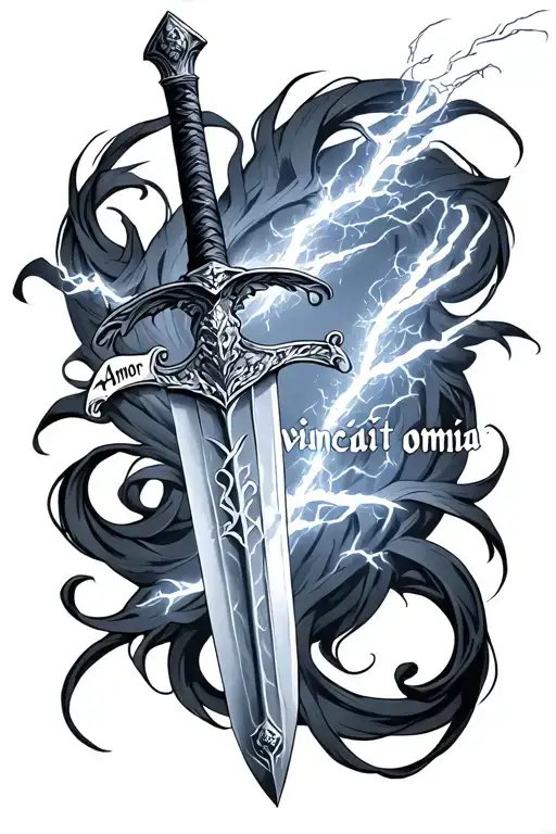 Lightning Sword With The Words Amor Vincit Omnia