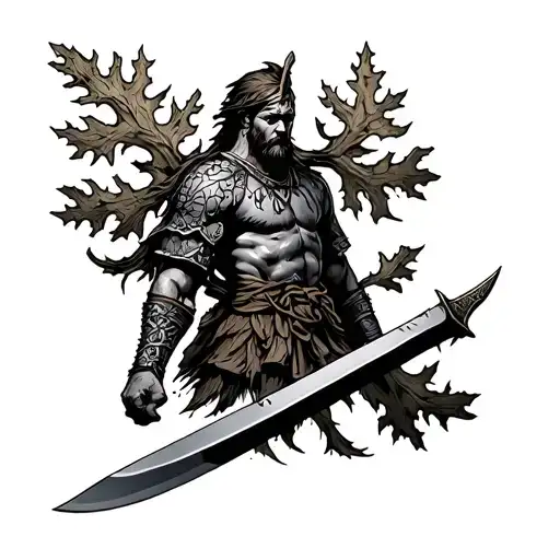 The Oak And The Finnish Warrior With Knife