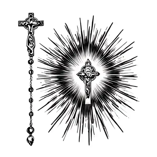 Chest Tattoo Rosary Rays Of Light Emanating