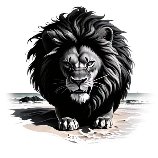 Beach And An Angry Lion