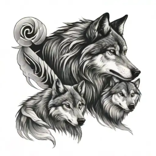 Strong Wolf Protecting Family