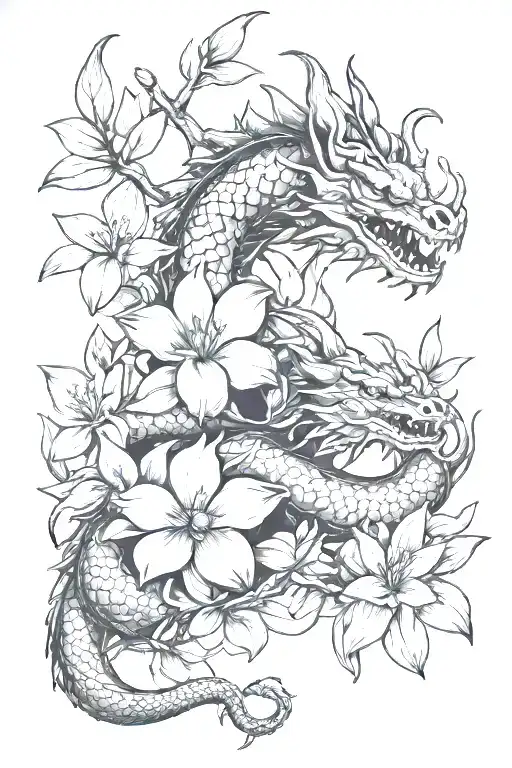 Magnolia Flowers And Dragon