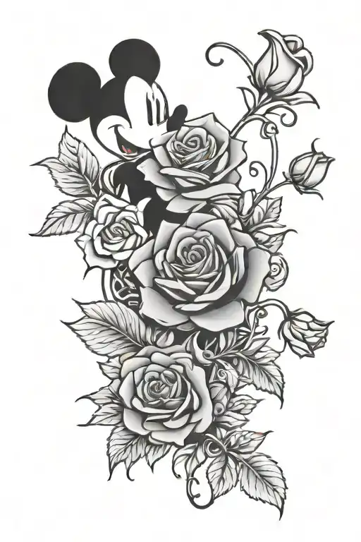 Disney Characters And Roses Blooming