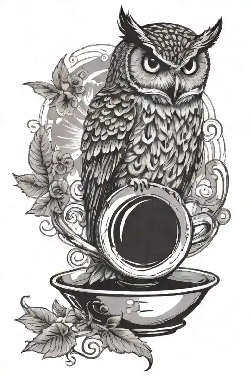 A Mysterious Scene Of A Night Owl Perched On A Coffee Cup