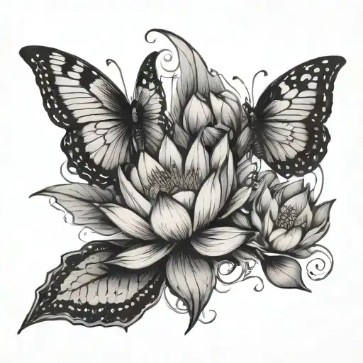 Lotus And Butterflies