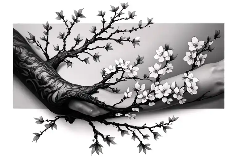 Cherry Blossom Tree Branches Covering Arm No Background