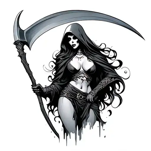 Sexy Female Grim Reaper Holding A Scythe