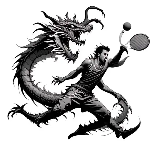 Pickleball Player Slaying A Korean Dragon Flying