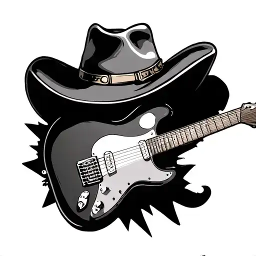 Guitar With Cowboy Hat Hanging On Top