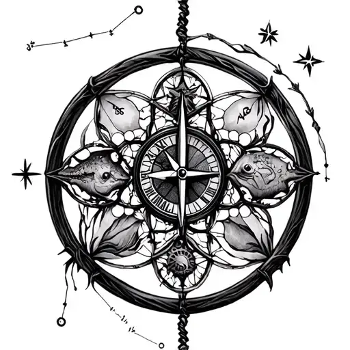 Yggdrasil Dreamcatcher With Clock And Compass And Pisces Star Constellation
