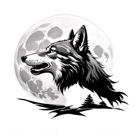 Wolf Head Howl At The Full Moon
