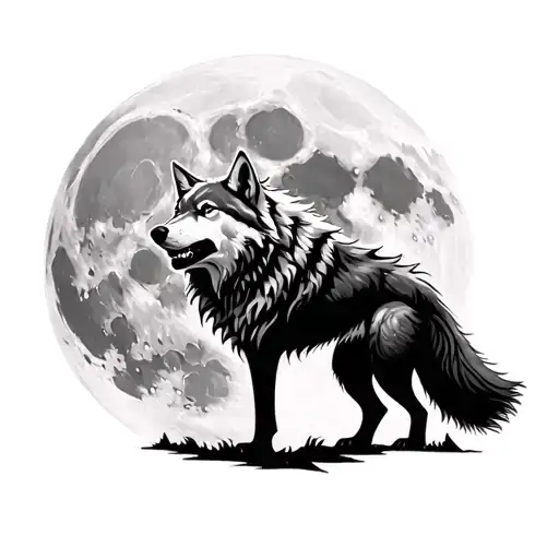 Wolf Head Front On Howl At The Full Moon
