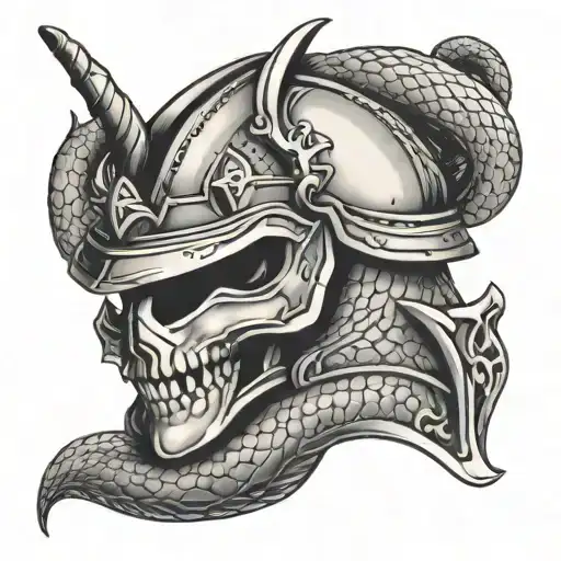 Snake In And Around A Knights Helmet