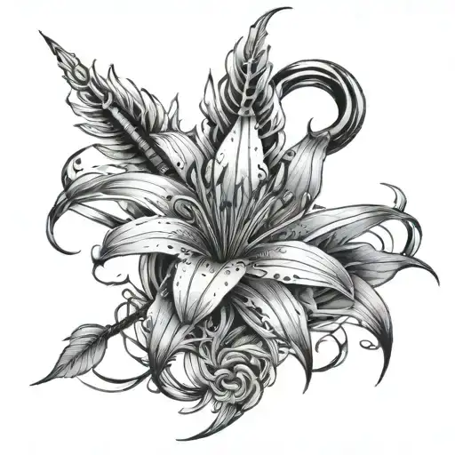 Spider Lilly Flower Wrapped On Kitana Sword Surrounded