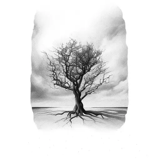 Tree In A Storm With Roots