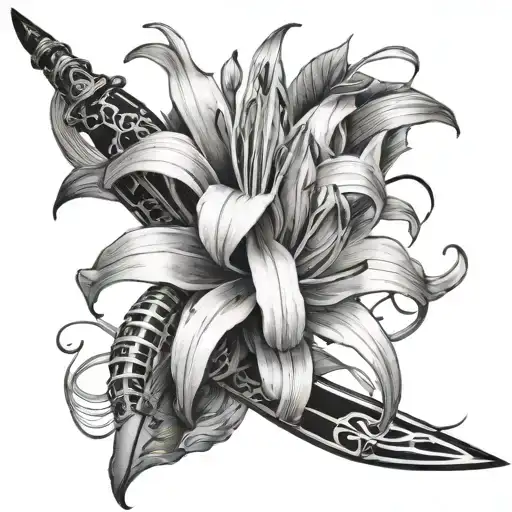 Spider Lilly Flower Wrapped On Kitana Sword Intertwined