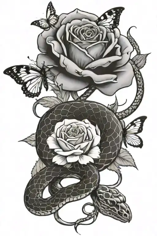 Snake Roses And Butterflies