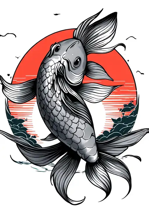 Koi Carp Rising Sun Japanese Style