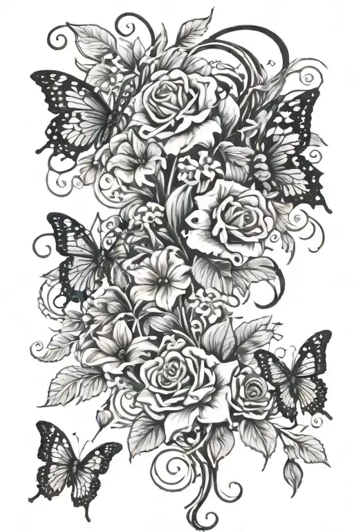 Leaf Vine Wrap With Roses And Lilies Surrounded By Butterflies