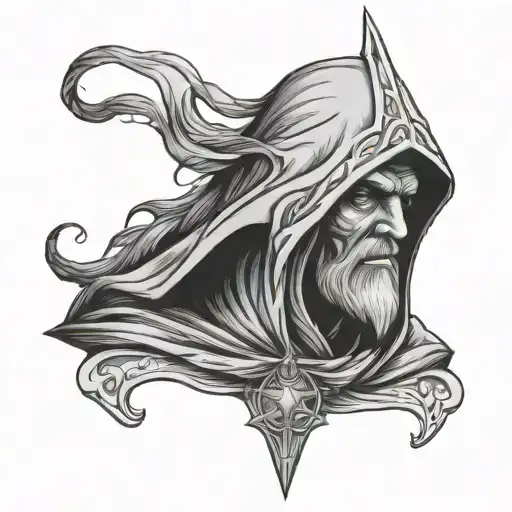 Dark Wizard With Hood And Syaff