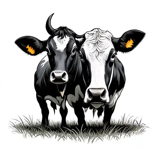 Farm And Cow And Tractor