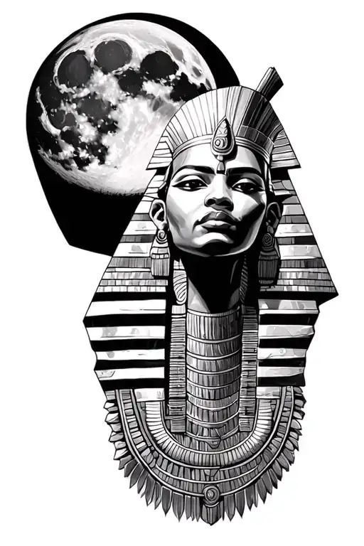 African And Egypt Pyramid Moon Desert And Mohikan