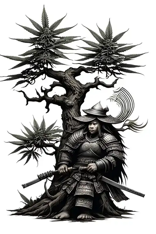 Dolar And Marihuana Tree With Samurai