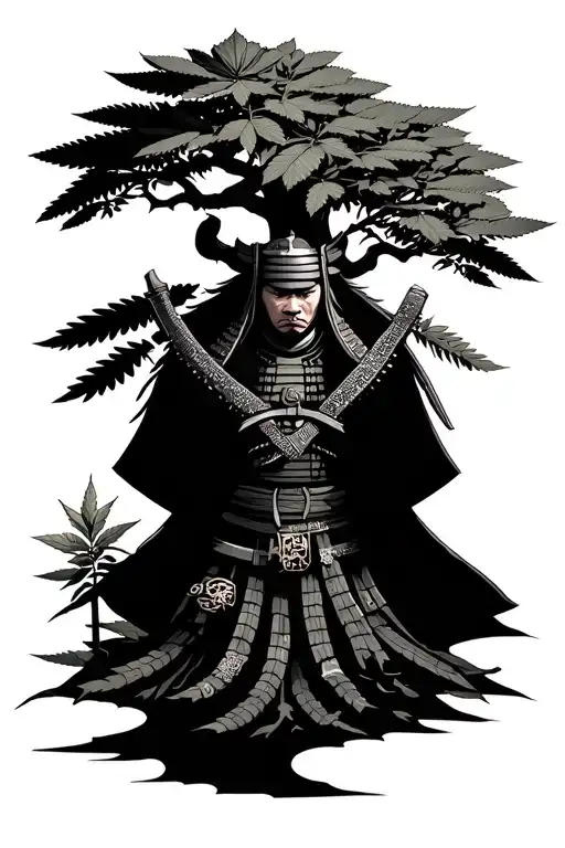 Dolars And Marihuana Tree With Samurai