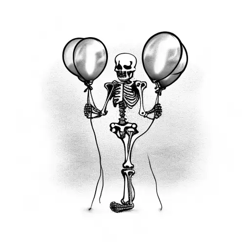 Skeleton Standing Emotionless Und Holding 3 Balloons In Its Hand