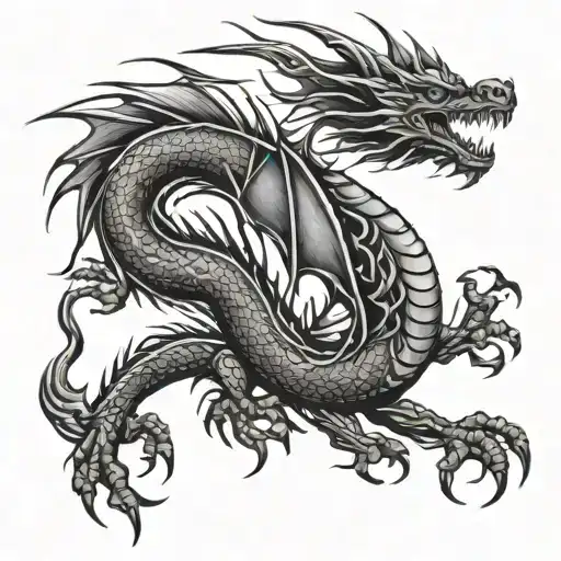 Tribal Black Dragon Tattoo For Back