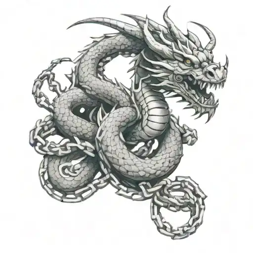 Dragon Being Held Back By Chains Wrapped