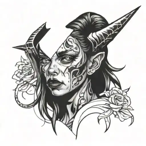 Demon Girl's Face In The Knife's Reflection