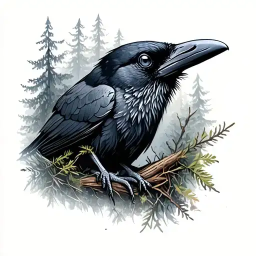 Crow Peeking Out Of Forest