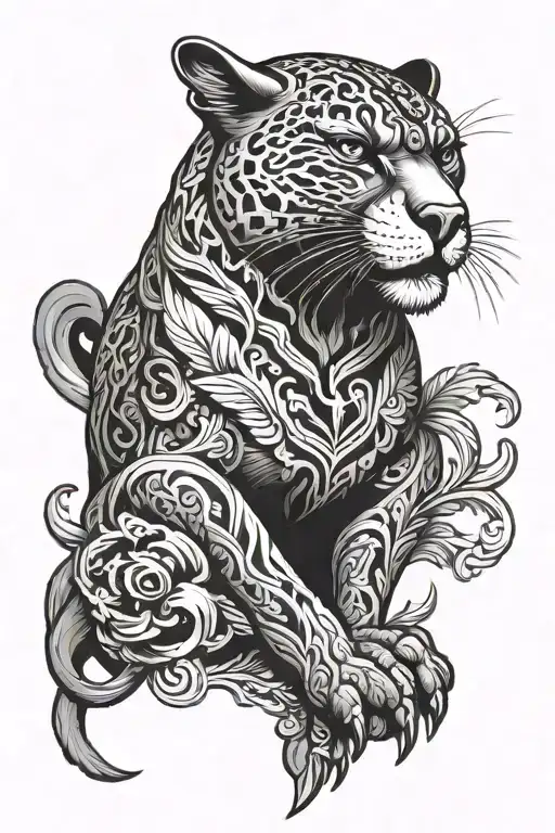 Traditional Panther With Eagle Flying Over