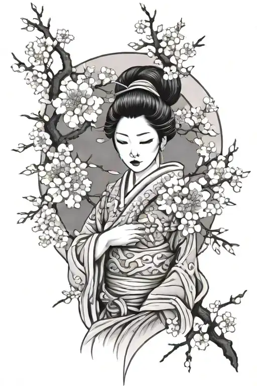 Geisha In A Sakura Tree