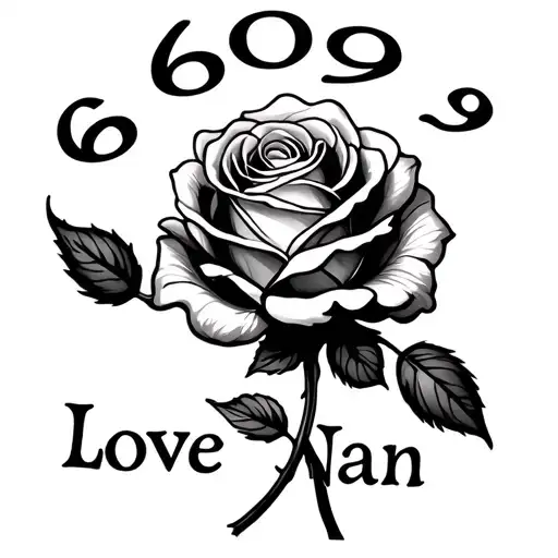 A Detailed Rose With The Numbers 6609 Above It And The Words Love Nan Underneath The Rose